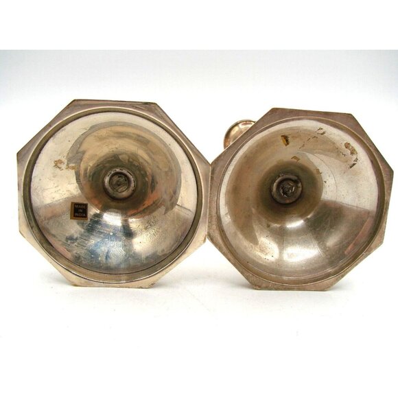 Lot of 2 Octagonal Candle Stick Holders Made in India Stamped 7"H Silver Plated - Picture 3 of 12